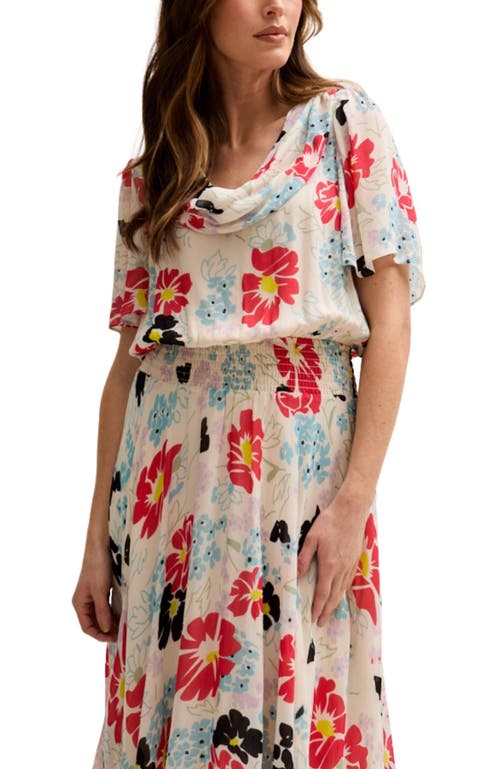 Lily And Lionel Galaxy Cowl Neck Poppy Print Midi Dress In Neutral