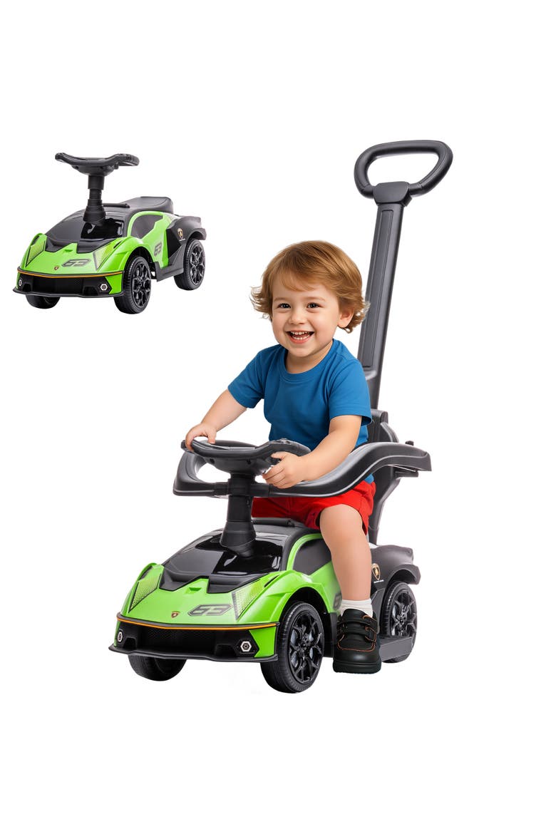 2-in-1 Kids Push Car with Horn, Engine Sound, Steering Wheel, Main, color, Green