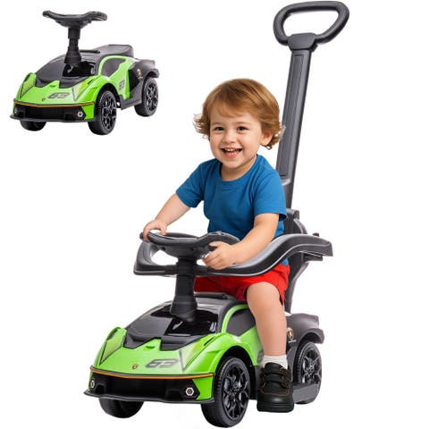 2-in-1 Kids Push Car with Horn, Engine Sound, Steering Wheel