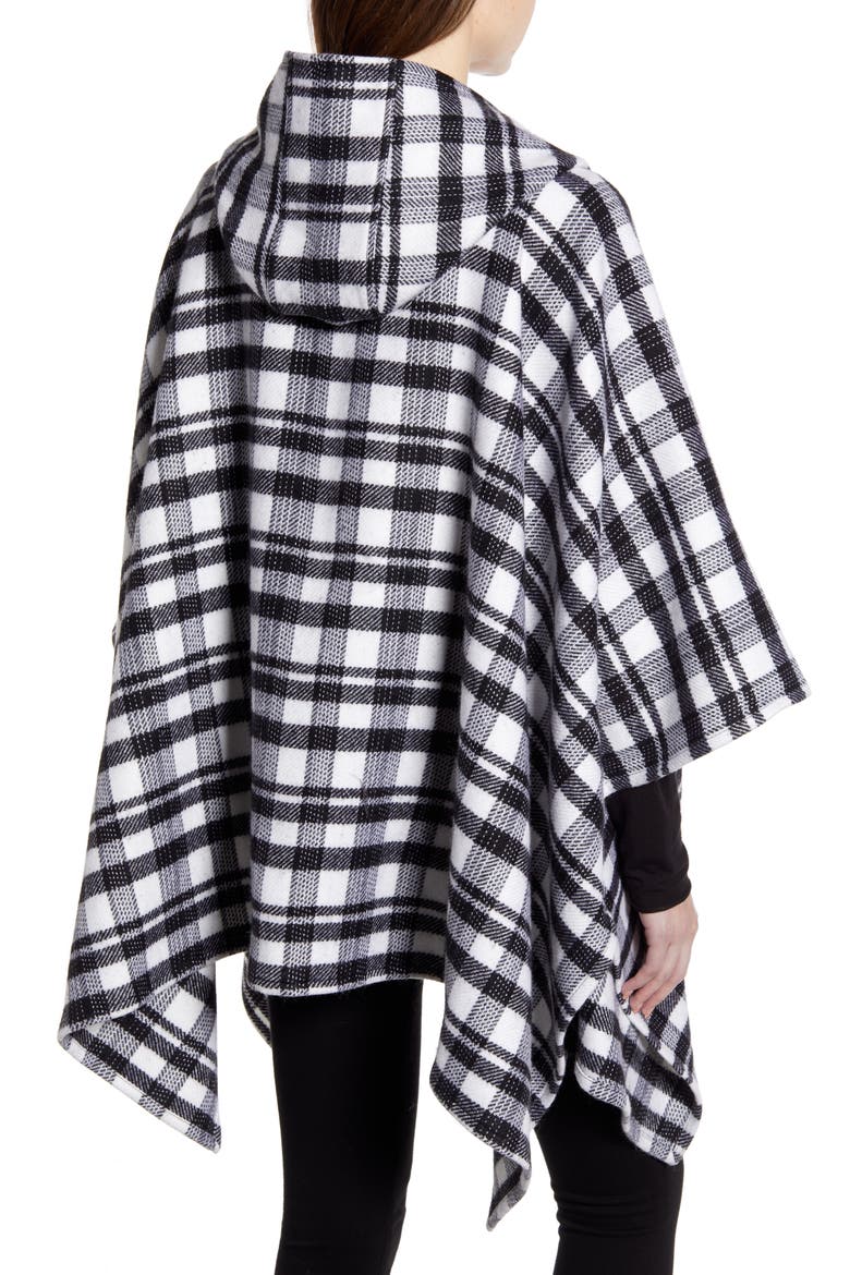 Tartan Plaid Hooded Wool Poncho, Alternate, color, BLACK/ IVORY