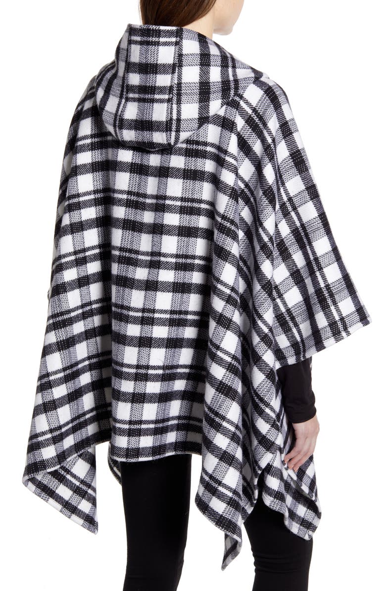 Balenciaga Tartan Plaid Hooded Wool Poncho, Alternate, color, Black/ Ivory