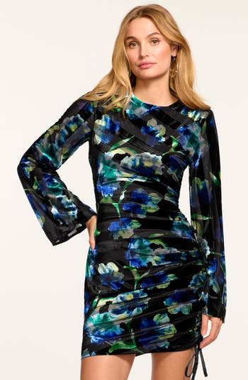 Dexter Metallic Floral Long Sleeve Mixed Media Minidress
