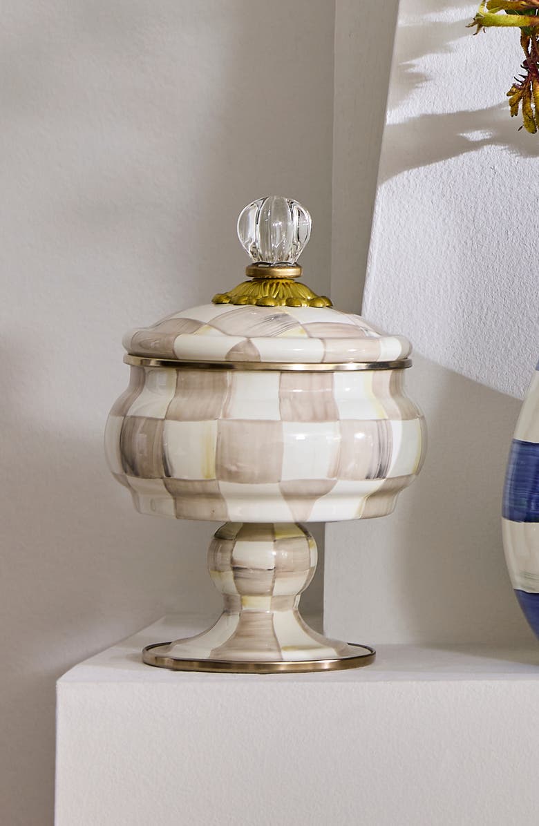 MACKENZIE CHILDS Mocha Check Enameled Steel Curiosity Pot, Alternate, color, Mocha