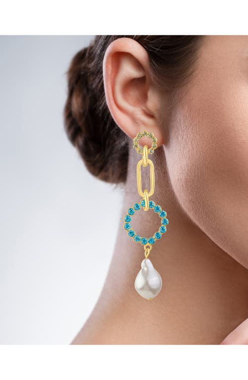 Jardin Crystal & Faux Pearl Link Drop Earrings In White/gold