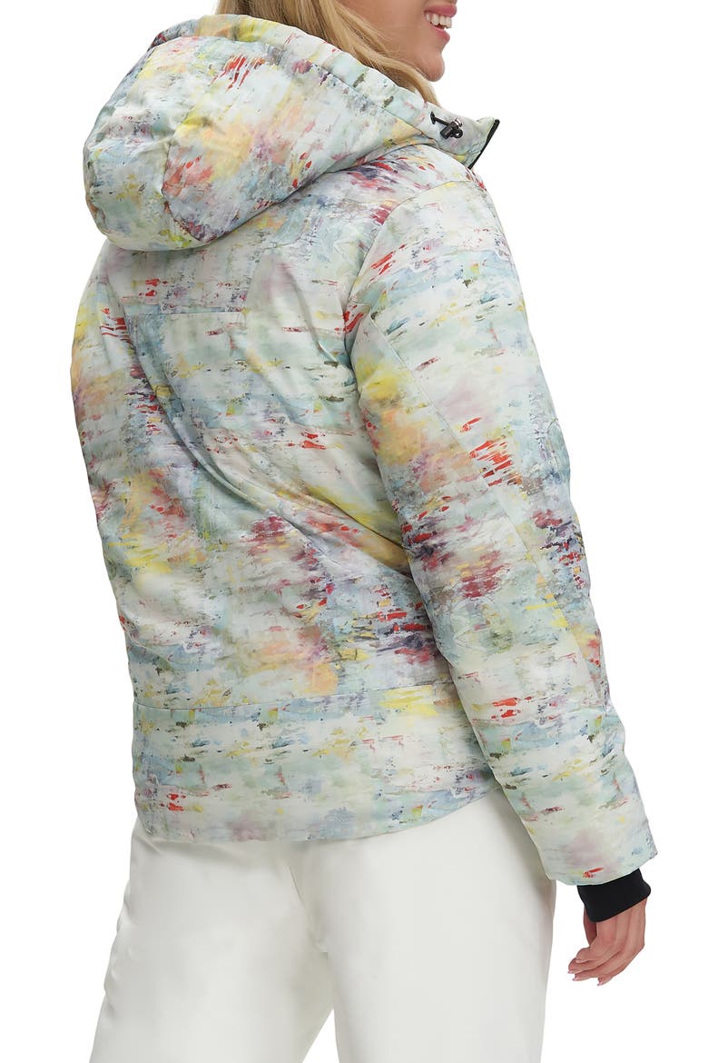 Astrella Water Resistant Hooded Ski Puffer Jacket, Alternate, color, SEA SURF AOP