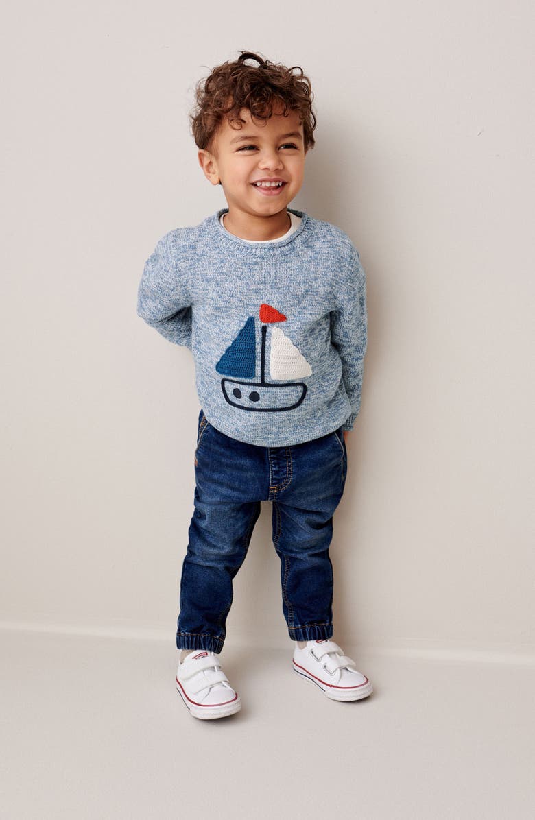 NEXT Kids' Sailboat Appliqué Cotton Sweater, Alternate, color,