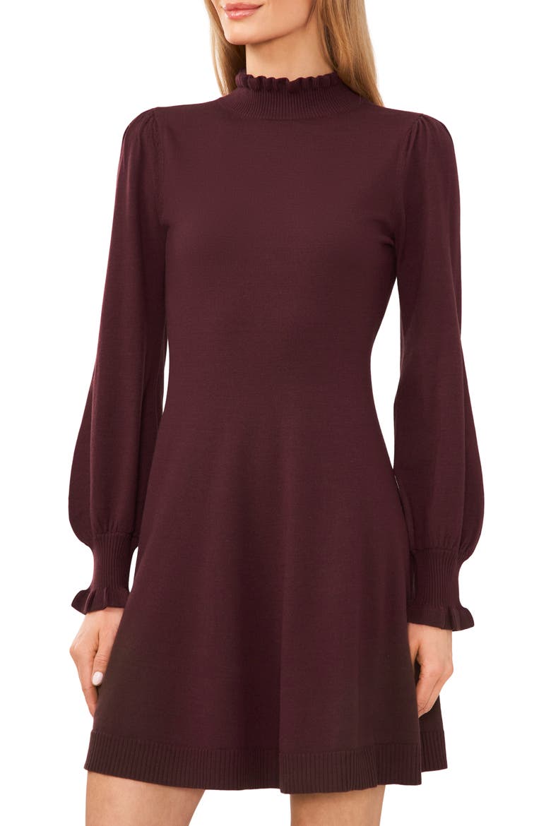 Mock Neck Long Sleeve Fit & Flare Sweater Dress, Alternate, color, DARK COCOA