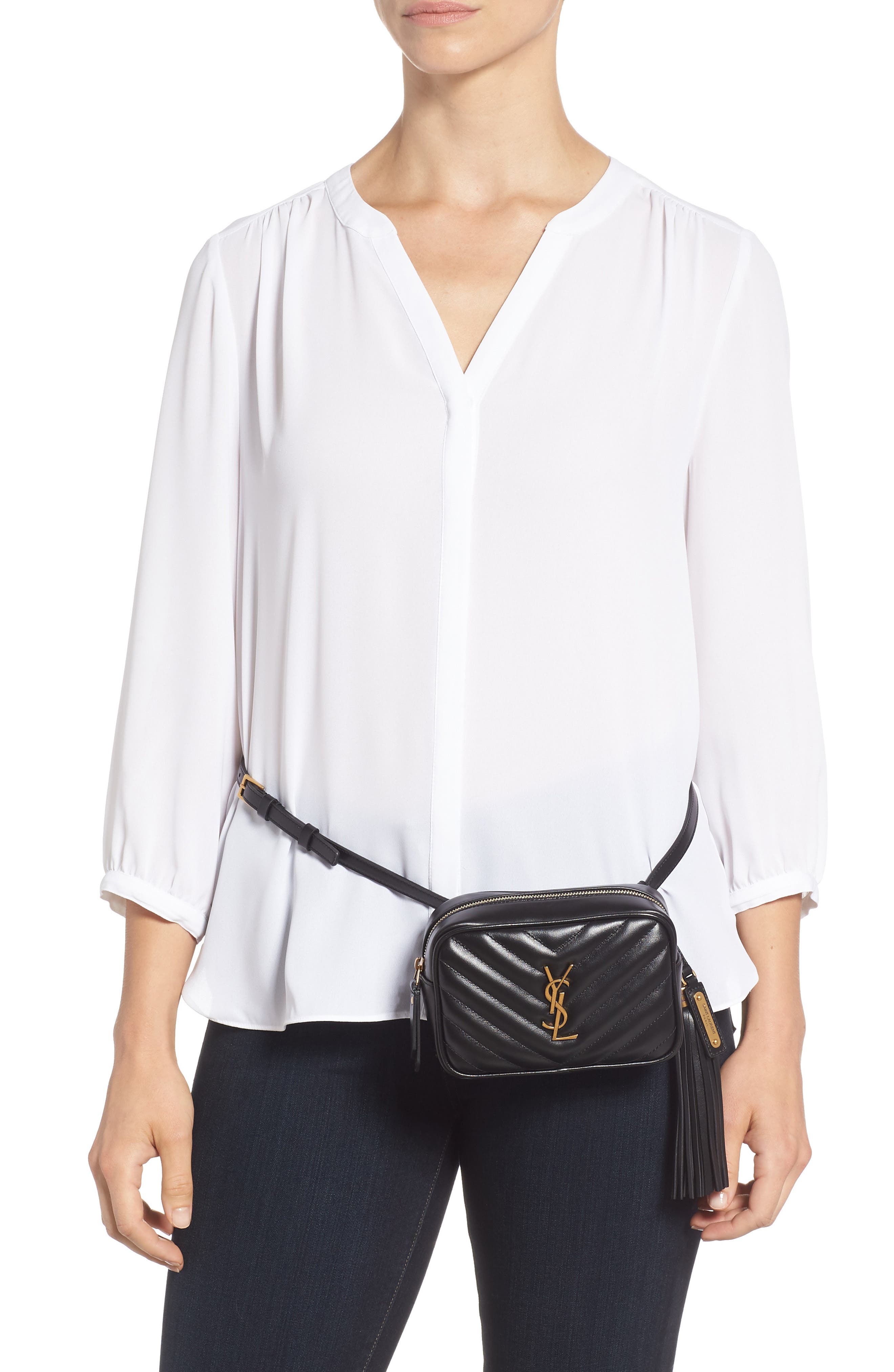 Lou Quilted Leather Belt Bag with Tassel, Alternate, color, NOIR