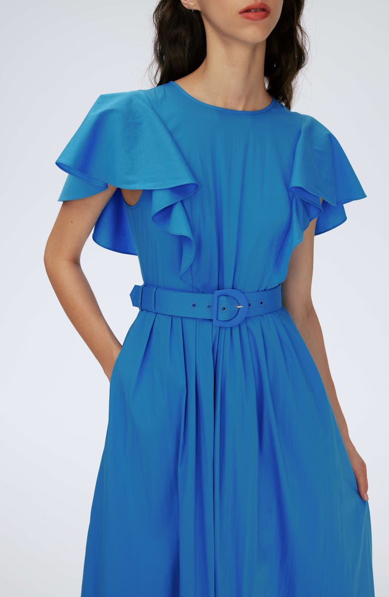 DVF Damon Ruffle Sleeve Cotton Blend Midi Dress, Alternate, color, 