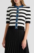 NVLT Cable Cardigan with Denim Trim