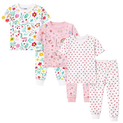 Kids 3 Pack Pajamas Snug Fitted Short Sleeve Sleepwear Sets (Toddler, Little Kid, & Big Kid)