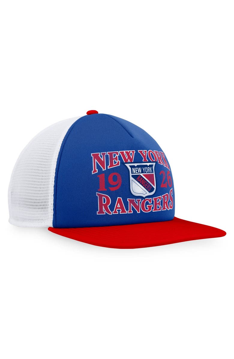 FANATICS Men's Fanatics Branded Blue/Red New York Rangers Heritage Vintage Foam Front Trucker Snapback Hat, Alternate, color, Blue