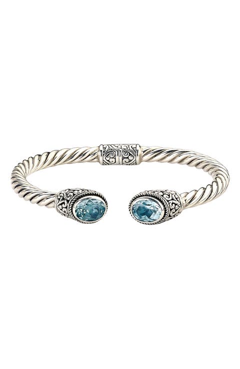 Oval Blue Topaz Open Cuff Bracelet