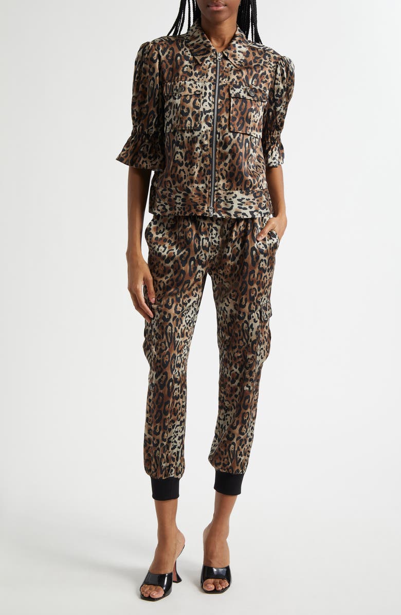 Cinq à Sept Giles Leopard Print Cargo Joggers, Alternate, color, Black/ Sahara