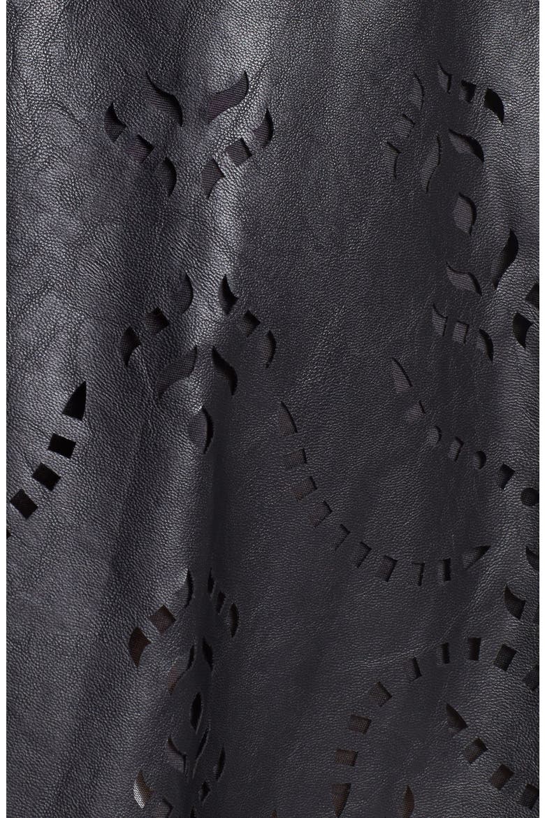 Laser Cut Faux Leather Skater Skirt, Alternate, color, BLACK