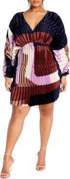 City Chic Keely Pleated Long Sleeve Cocktail Dress