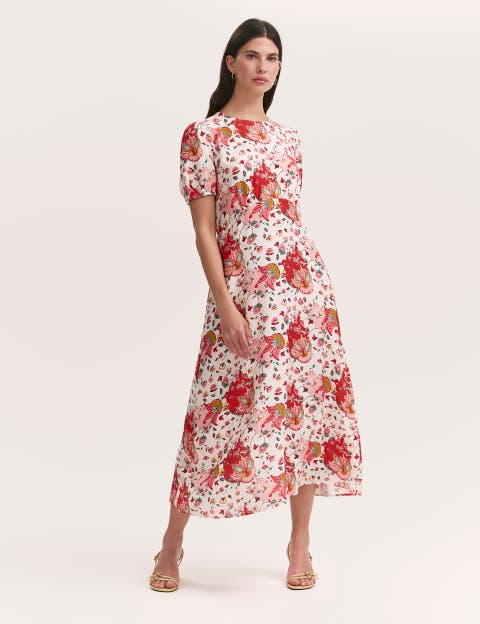 Lili Floral Short Sleeve Midi Tea Dress