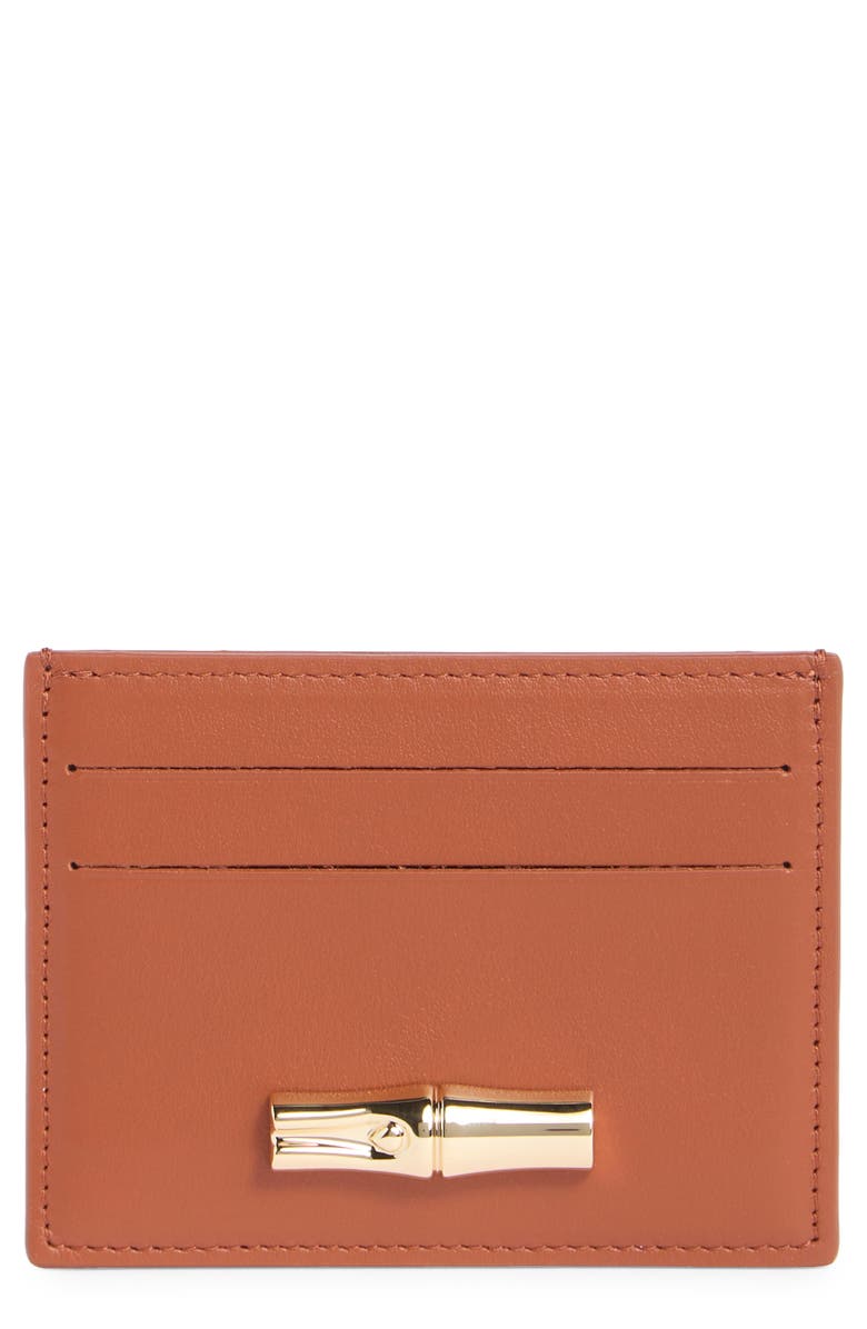 Longchamp Le Roseau Leather Card Case, Main, color, Bark