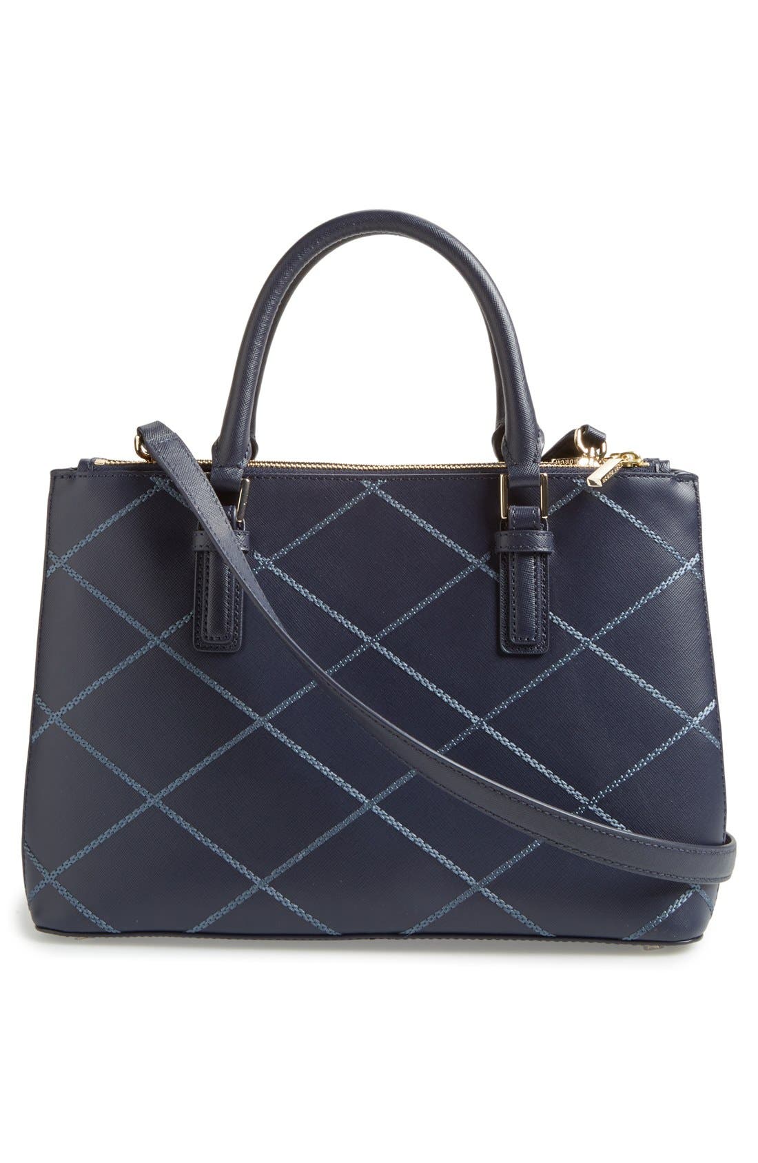 Tory Burch 'Mini Robinson' Double Zip Saffiano Leather Tote, Alternate, color, 