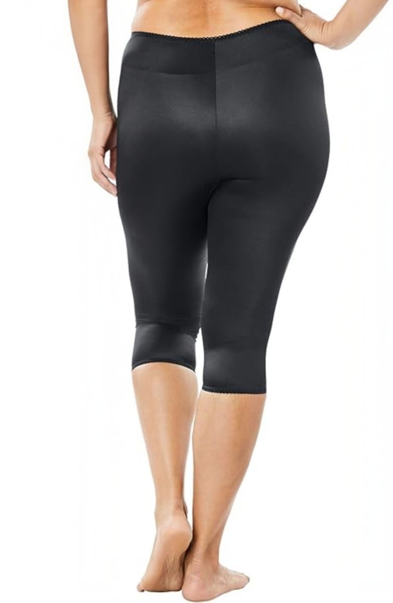 Rago Light Shaping Capri Pant Liner With Satin 4-Way Stretch, Alternate, color, Black