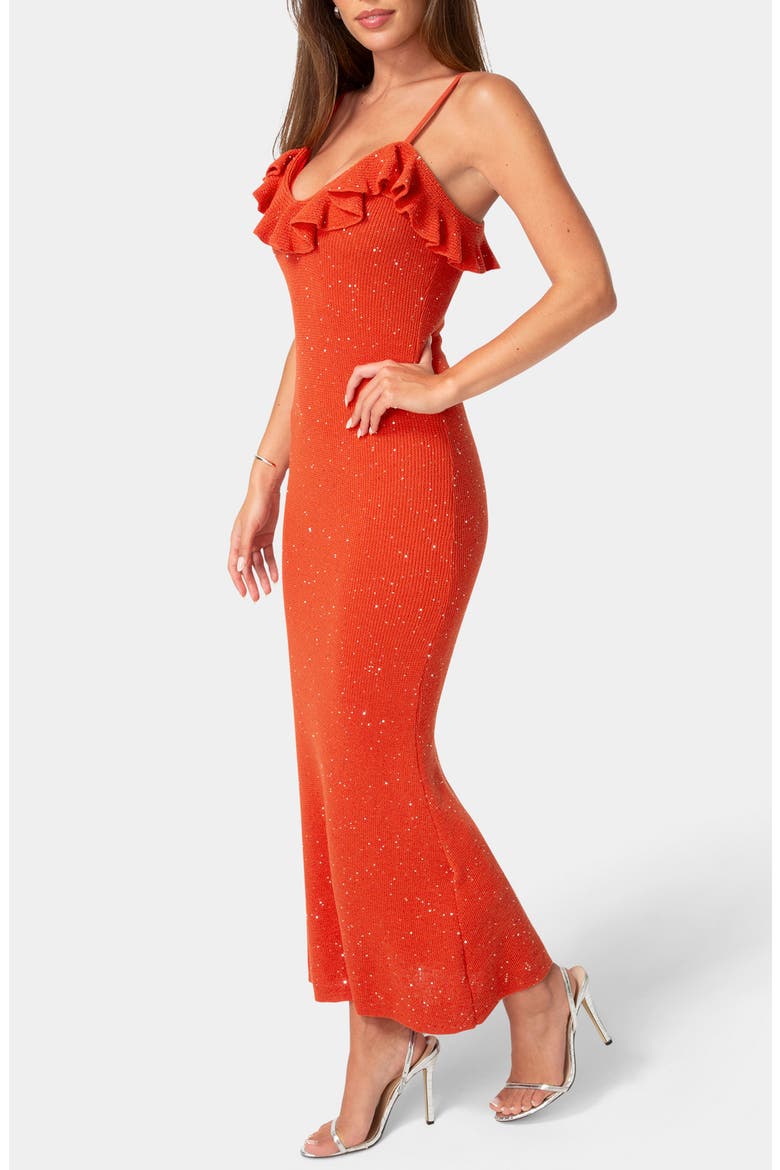 Sequin Knit Ruffle Trim Maxi Dress, Alternate, color, RED