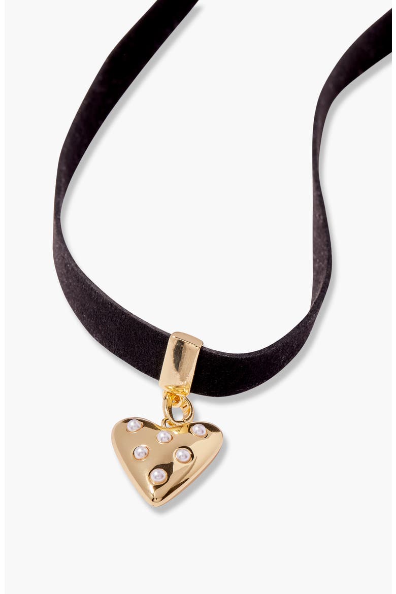 Samantha Heart Charm Choker Necklace, Alternate, color, GOLD
