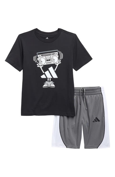 Kids' 3-Stripes T-Shirt & Mesh Shorts Set (Big Kid)