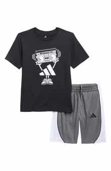 adidas Kids' 3-Stripes T-Shirt & Mesh Shorts Set