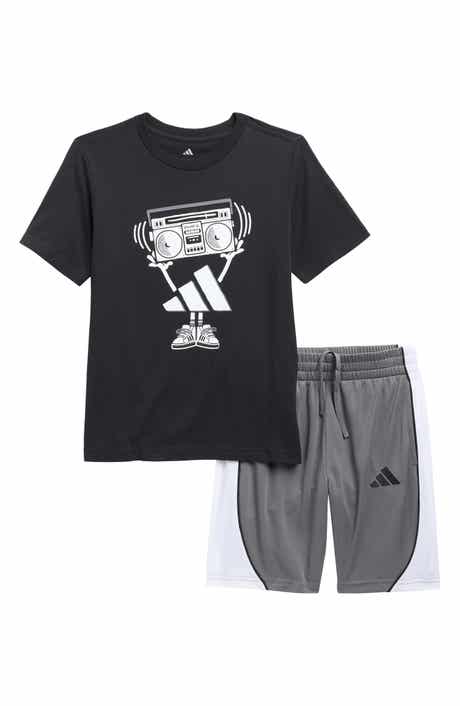 adidas Kids' 3-Stripes T-Shirt & Mesh Shorts Set