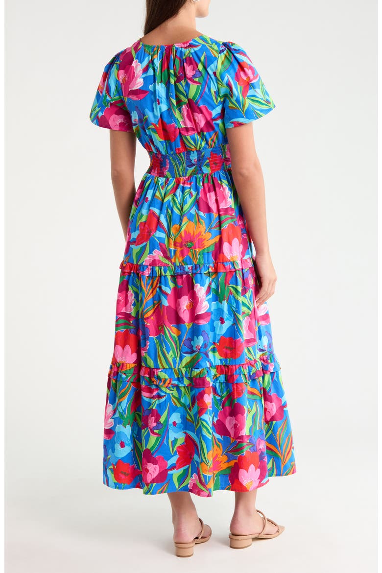 Palmer Floral Tiered Cotton Maxi Dress, Alternate, color, COBALT-PINK-MULTI
