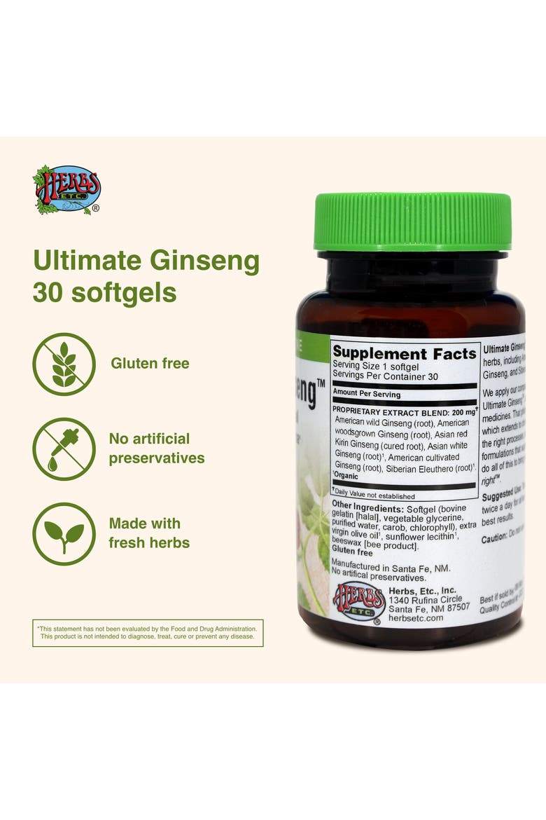 Ultimate Ginseng Softgels - Support Continuous Physical Activity - Aids Brain Health - Supports Daily Stamina for Physical & Intellectual Activity - Gluten-Free - 30 Softgels, Alternate, color, No Color