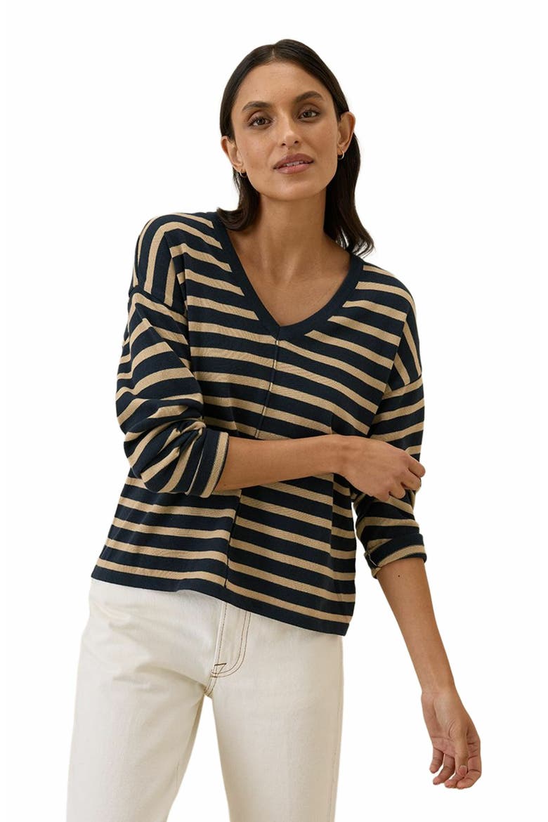 Organic Cotton Classic Fine Knit Relaxed Sweater, Main, color, Encinitas Stripe Midnight Blue