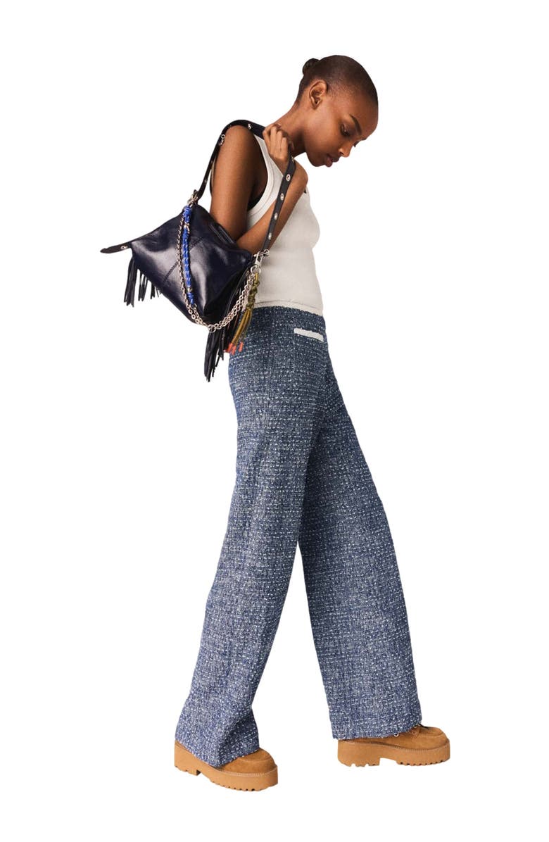 maje Tweed trousers, Alternate, color, Navy