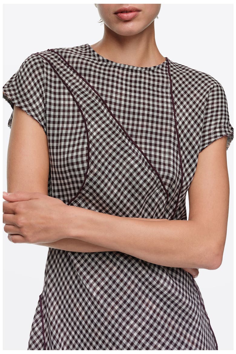 Checked Patchwork Midi Dress, Alternate, color, DARK BROWN