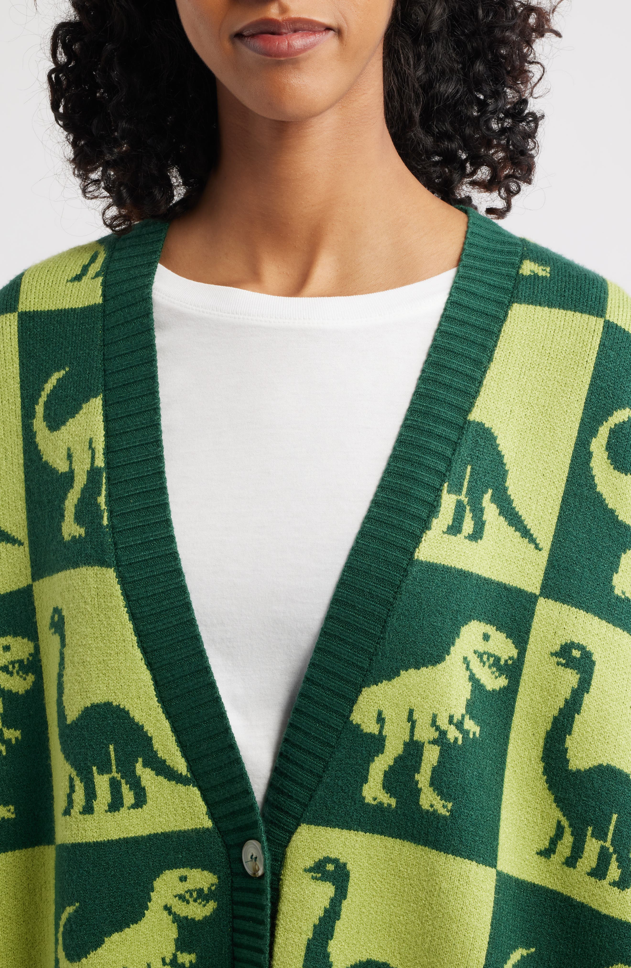 Dressed in Lala Dino Drama Oversize Jacquard Cardigan (Women