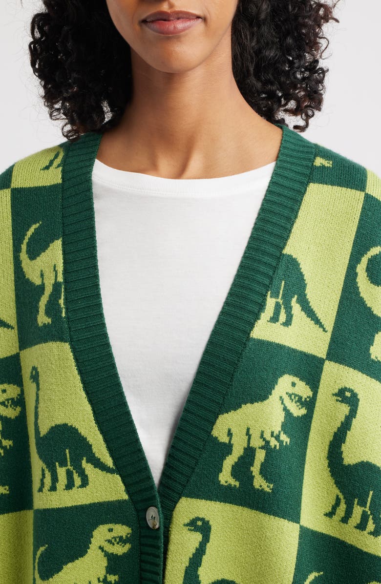 Dressed in Lala Dino Drama Oversize Jacquard Cardigan, Alternate, color, Green