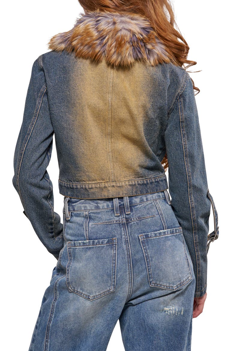 Coralyn Denim Jacket with Faux Fur Collar, Alternate, color, DENIM MULTI