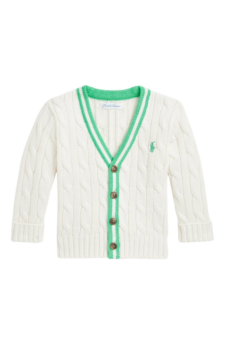 Ralph Lauren Cable Tipped Cotton Cardigan, Main, color, 