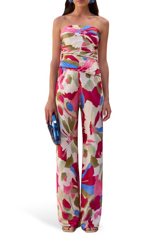 Cult Gaia Krisha Print Strapless Stretch Silk Jumpsuit In Multi
