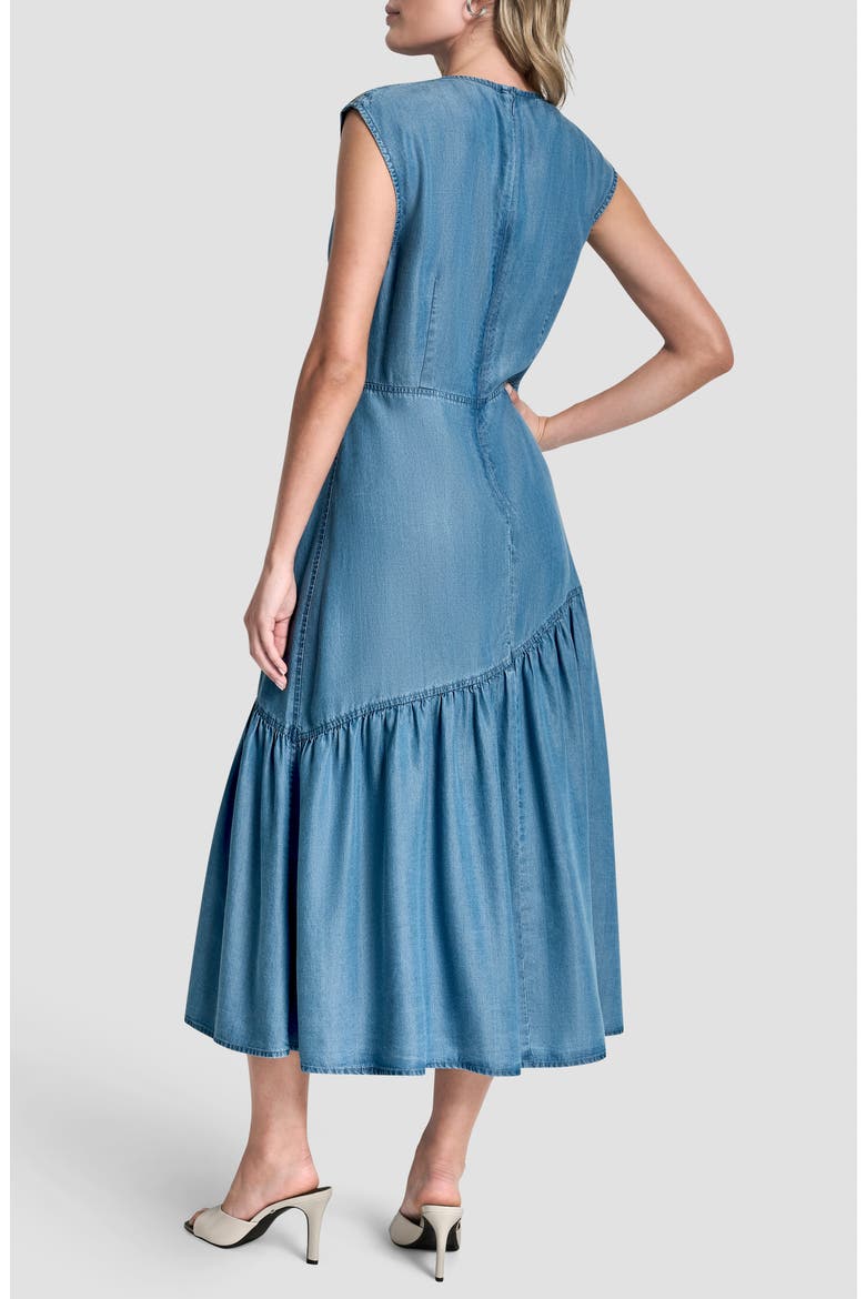 Shirred Chambray Midi Dress, Alternate, color, STREAM WASH