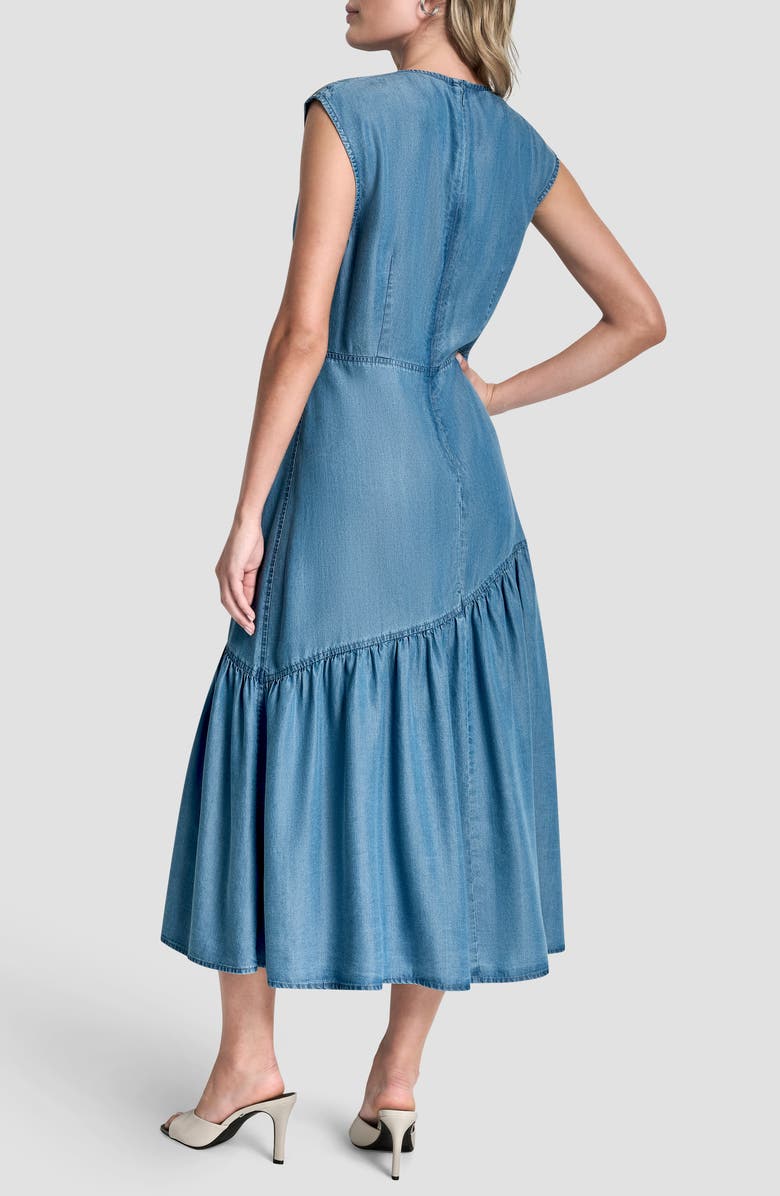 DKNY Shirred Chambray Midi Dress, Alternate, color, Stream Wash
