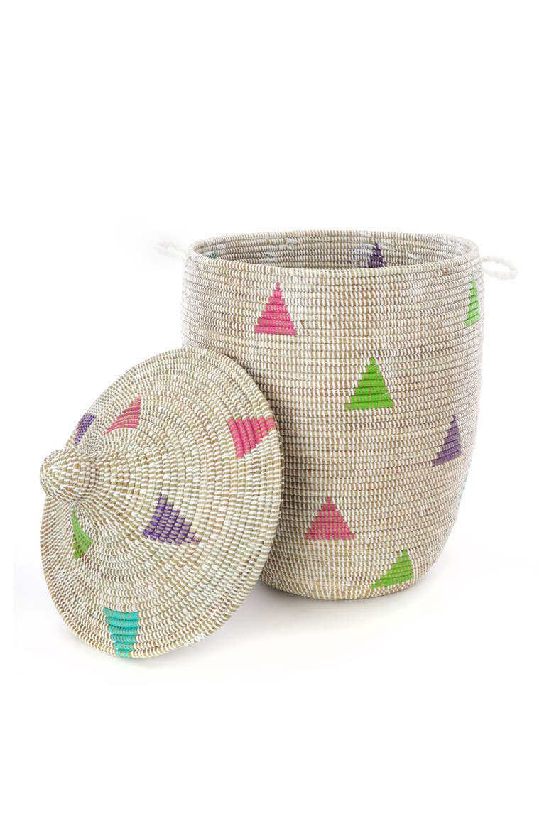Large White Teranga Triangles Hamper Basket from Senegal, Alternate, color, White