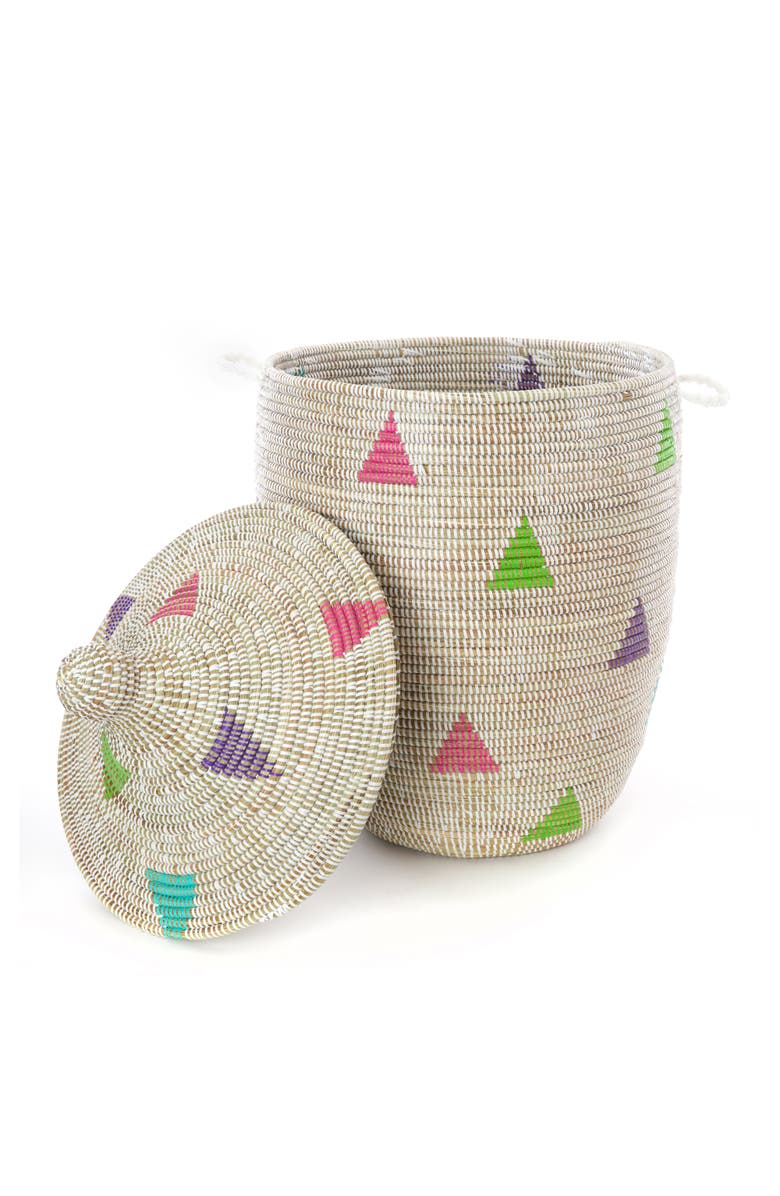 African Modern Large White Teranga Triangles Hamper Basket from Senegal, Alternate, color, White