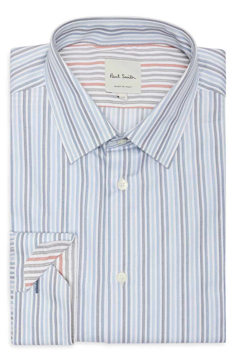 Paul Smith London Tailored Fit Stripe Cotton Dress Shirt, Main, color, Light Blue