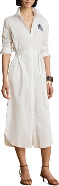 Lauren Ralph Lauren Amity Chest Logo Tie Waist Maxi Shirtdress