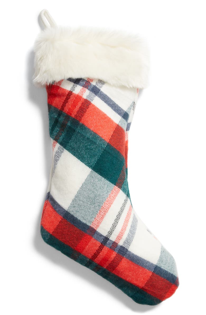 Rachel Parcell Plaid Stocking with Faux Fur Trim, Main, color, 