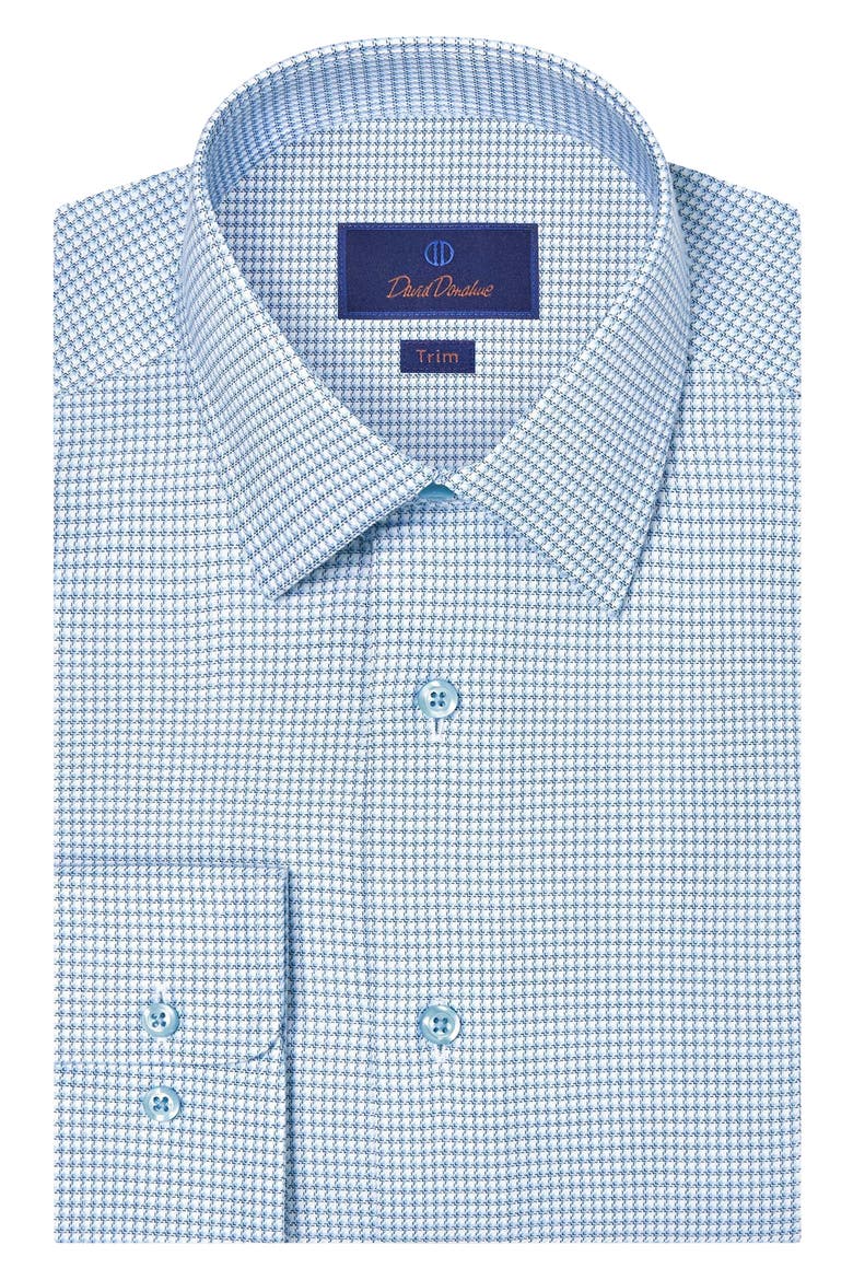 Trim Fit Twill Micro Check Dress Shirt, Main, color, WHITE/ SKY