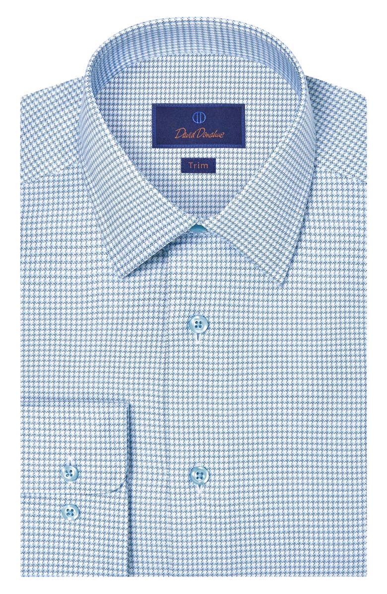 David Donahue Trim Fit Light Blue Microcheck Cotton Dobby Dress Shirt, Main, color, White/ Sky