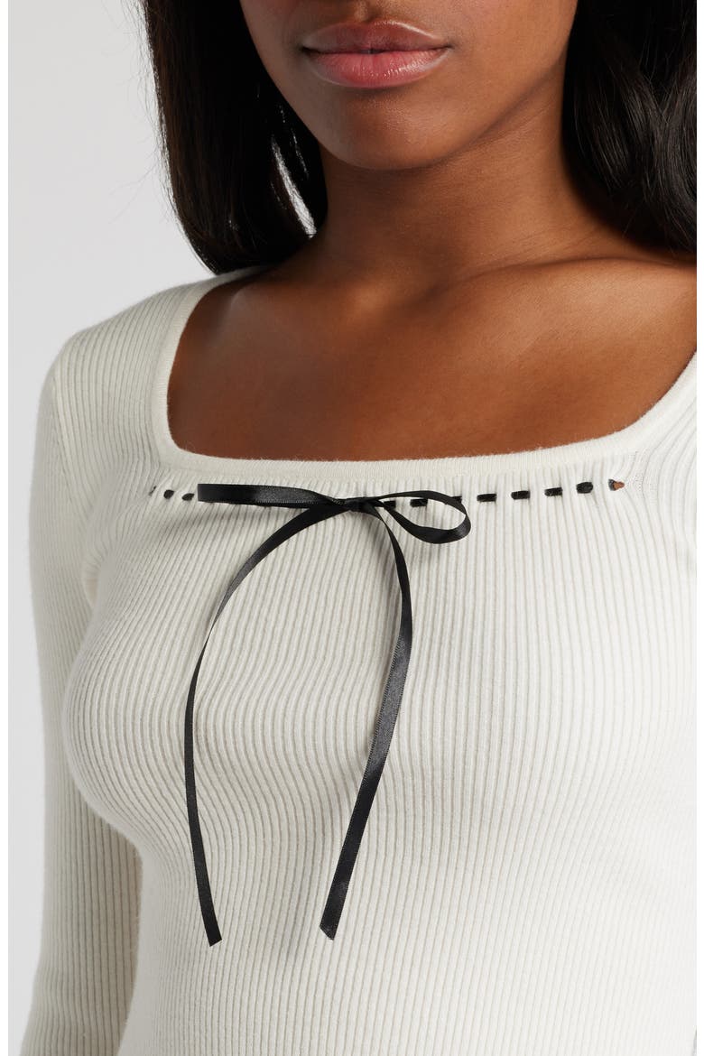 Tie Neck Rib Sweater, Alternate, color, IVORY BLAC
