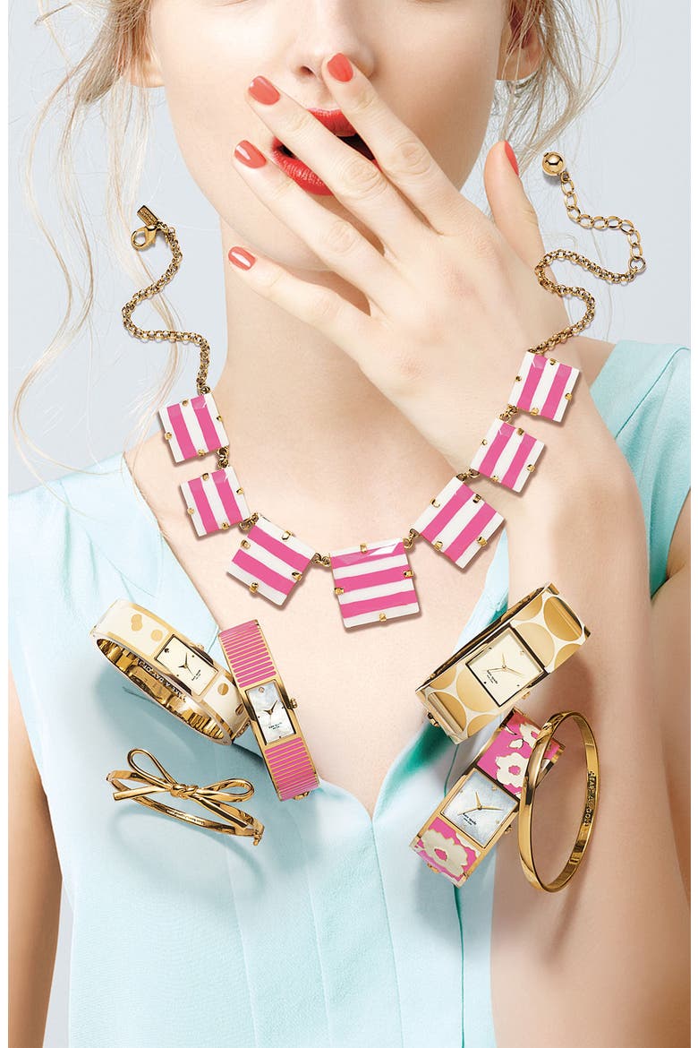 'skinny mini' bow bangle, Alternate, color, FLO PINK/ GOLD
